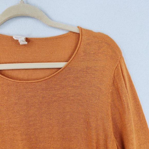 Eileen Fisher Shirt Womens Large Orange Organic Linen Long Sleeve Crew Neck - Picture 2 of 9